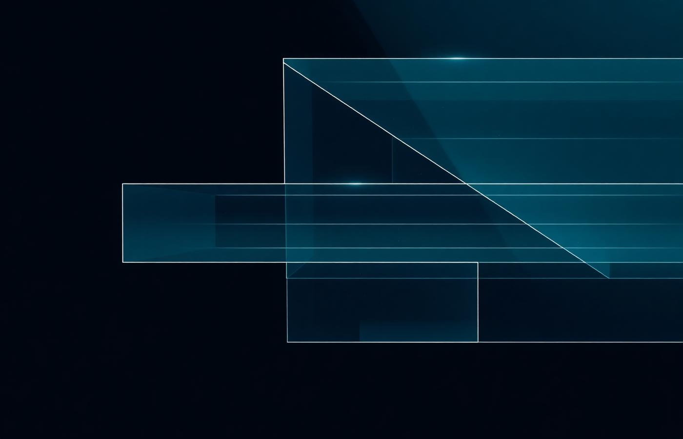 Abstract translucent geometry representing layered cybersecurity architecture